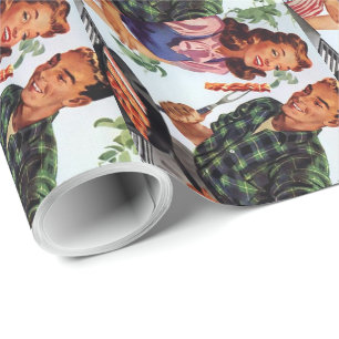 Vintage Retro-Couple-GRILLEN Geschenkpapier