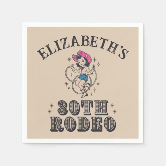 Vintage Retro Cowgirl 30th Birthday Party Serviette (Vorderseite)