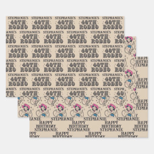 Vintage Retro-Cowgirl 40. Geburtstagsfeier  Geschenkpapier Set