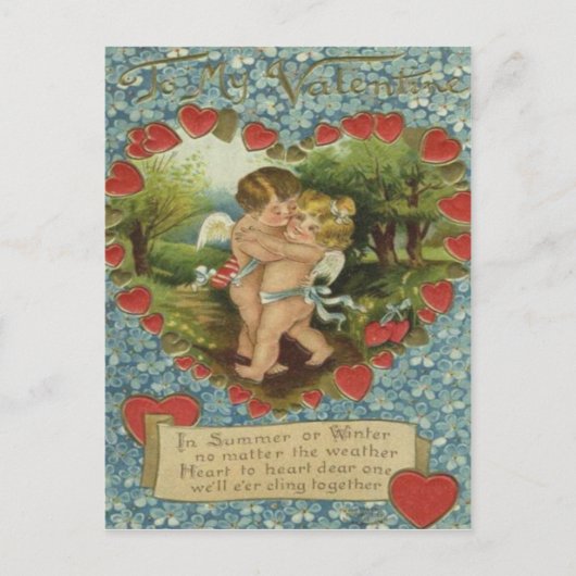 Vintage Retro Cupids Küssen Valentinkarte Feiertagspostkarte (Vorderseite)