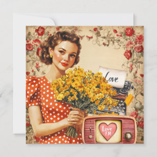 Vintage Retro-Dame Valentinstag-Flachkarte zum Fei Feiertagskarte