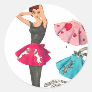 Vintage Retro Damen 50er Jahre Mode Pudel Rock Sch Runder Aufkleber