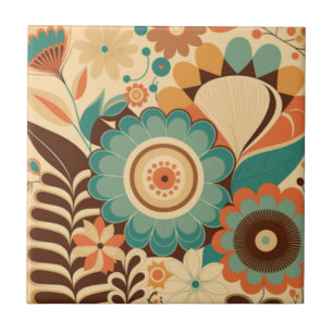 Vintage Retro-Design Blumen braun beige grün Fliese