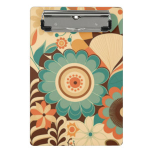 Vintage Retro-Design Blumen braun beige grün Mini Klemmbrett