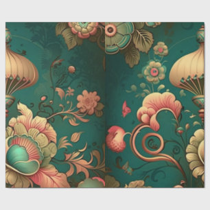 Vintage Retro-Design Blumen grün Geschenkpapier