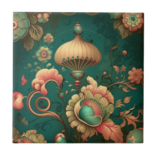 Vintage Retro-Design Blumen grüne Keramikfliese