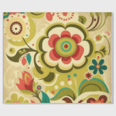 Vintage Retro-Design Blumen hellgrün Geschenkpapier (Flach)