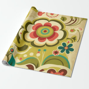 Vintage Retro-Design Blumen hellgrün Geschenkpapier