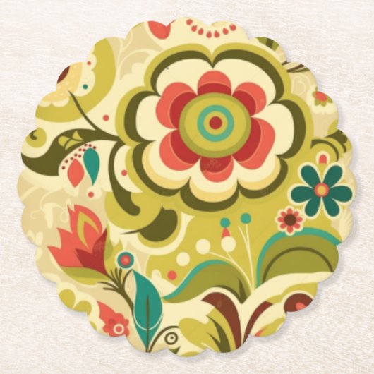 Vintage Retro-Design Blumen hellgrün Untersetzer (Vorderseite)