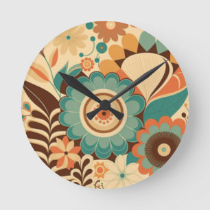 Vintage-Retro-Design floral braun beize grün Runde Wanduhr