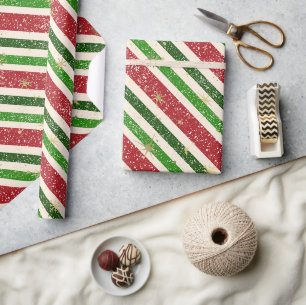 Vintage Retro Diagonale Weihnachtsstreifen und Ste Geschenkpapier