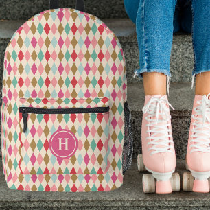 Vintage Retro Diamantmuster Rosa Monogramm Bedruckter Rucksack