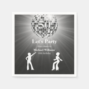 Vintage Retro Disco-Kugel Schwarz Weiß 50. Geburts Serviette
