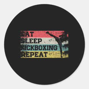 Vintage Retro Eat Sleep Kickbox Repeat Lustiges Ki Runder Aufkleber