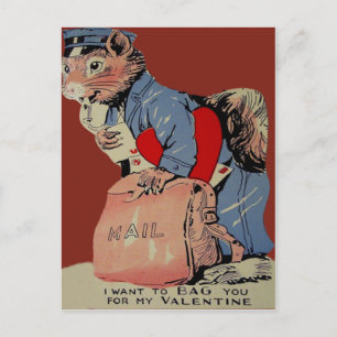 Vintage Retro Eichhörnchen Briefträger Valentinska Feiertagspostkarte