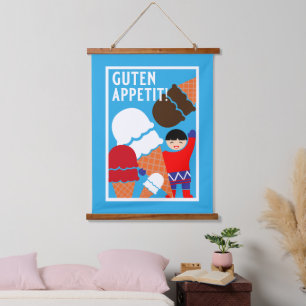 Vintage Retro Eiscreme-Kunst Wandteppich Mit Holzrahmen