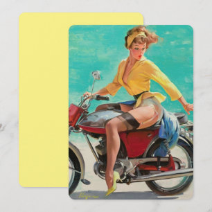 Vintage Retro Elvgren Motorrad Biker Pin-UP Mädche Einladung