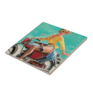 Vintage Retro Elvgren Motorrad Biker Pin-UP Mädche Fliese