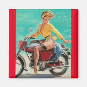 Vintage Retro Elvgren Motorrad Biker Pin-UP Mädche Magnet
