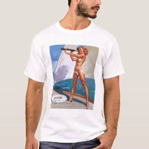 Vintage Retro Elvgren Segeln Pin-up Mädchen T-Shirt