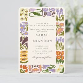 Vintage Retro-farbenfrohe blumenreiche Hochzeit Einladung