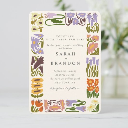 Vintage Retro-farbenfrohe blumenreiche Hochzeit Einladung