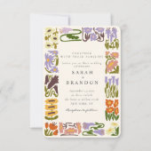 Vintage Retro-farbenfrohe blumenreiche Hochzeit Einladung (Vorderseite)