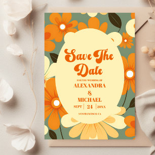 Vintage Retro-farbenfrohe blumenreiche Hochzeit Save The Date