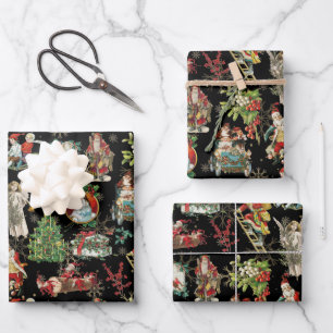 Vintage Retro Festtagsmuster Weihnachtsfeiertag Geschenkpapier Set