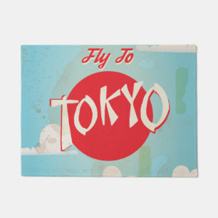 Vintage Retro Fliegen Sie nach Tokio Reiseplakat Fußmatte