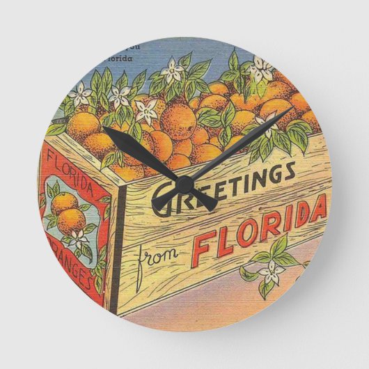 Vintage Retro Florida Oranges Runde Wanduhr (Vorderseite)