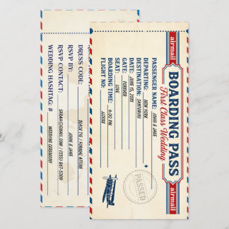 Vintage Retro-Flugpost-Boarding-Pass-Hochzeits-Ein Save The Date