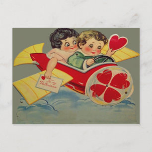 Vintage Retro-Flugzeug Valentinskarte Feiertagspostkarte