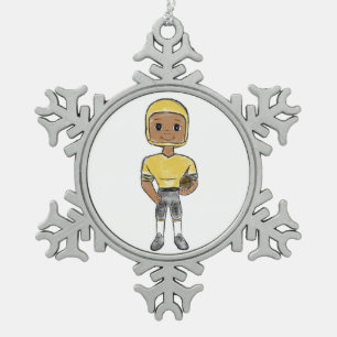 vintage retro football player black yellow Simple Schneeflocken Zinn-Ornament