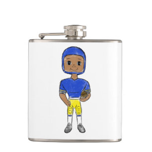 vintage Retro Football Player Blue Yellow Flachmann