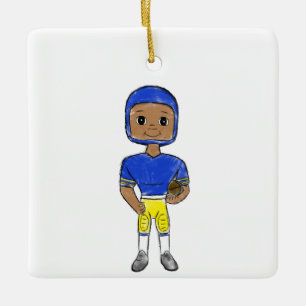 vintage Retro Football Player Blue Yellow Keramikornament