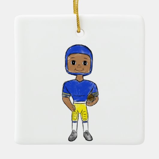 vintage Retro Football Player Blue Yellow Keramikornament (Vorderseite)