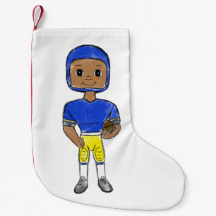 vintage Retro Football Player Blue Yellow Kleiner Weihnachtsstrumpf