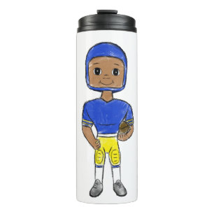 vintage Retro Football Player Blue Yellow Thermosbecher