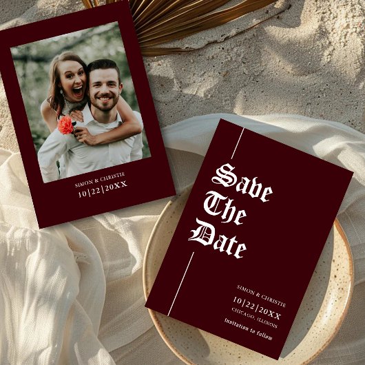 Vintage Retro Foto Burgunder Hochzeit Save The Date