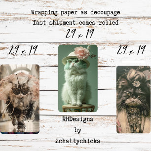 Vintage Retro Französische Katzen Decoupage Geschenkpapier Set