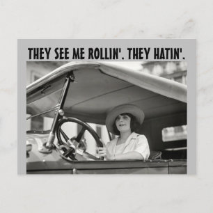 VINTAGE RETRO FRAU IM AUTO FUNNY Postkarten