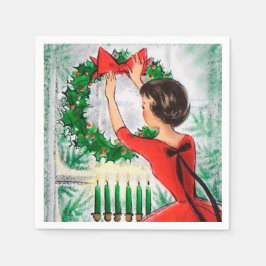 Vintage Retro-Frau Kranz Weihnachts-Party-Serviett Serviette