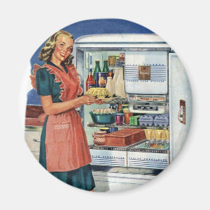 Vintage Retro Frauen 50er Küche Vollkühlschrank Magnet