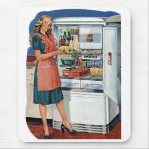 Vintage Retro Frauen 50er Küche Vollkühlschrank Mousepad