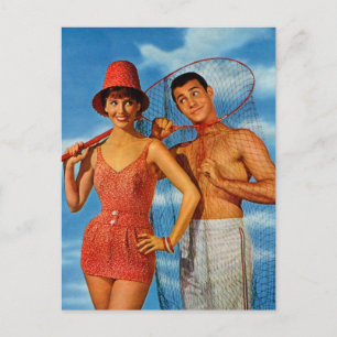 Vintage Retro Frauen 60er Jahre Dating Gefangen Um Postkarte