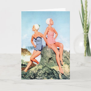 Vintage Retro Frauen-Badeanzüge und Swim-Kappen Karte