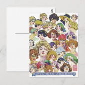 Vintage Retro-Frauen-Faces-Illustration Postkarte (Vorne/Hinten)
