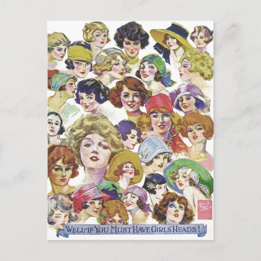 Vintage Retro-Frauen-Faces-Illustration Postkarte (Vorderseite)