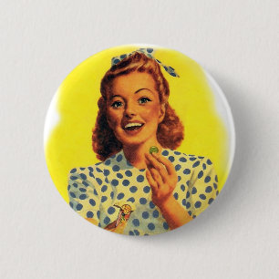 Vintage Retro Frauen Frau Kaugummi-Mädchen Button